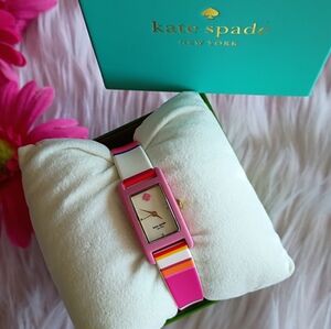 NEEDS BATTERY Kate Spade Red Pink Blue Yellow Orange Striped Silicone Watch